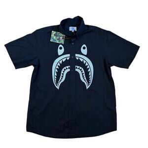 L Bape Shark Face Short Sleeve Button Up Black